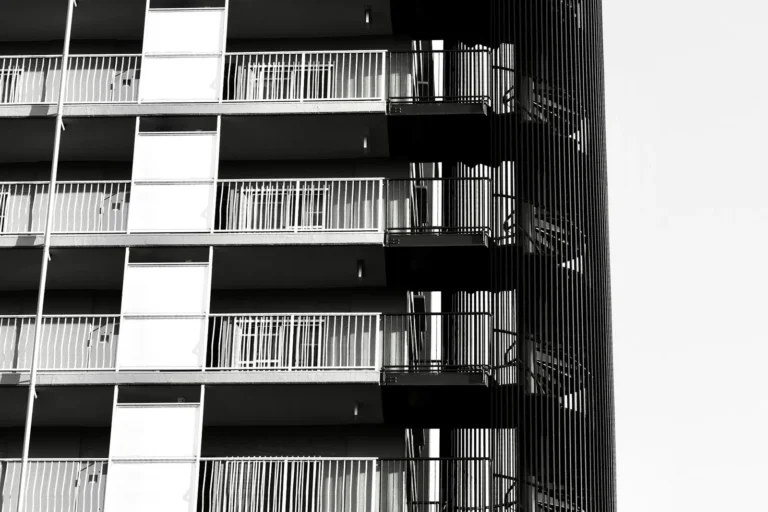Multifamily apartment building with balconies
